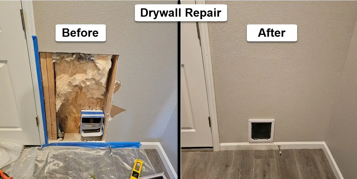 Drywall repair before and after in Beaverton Oregon